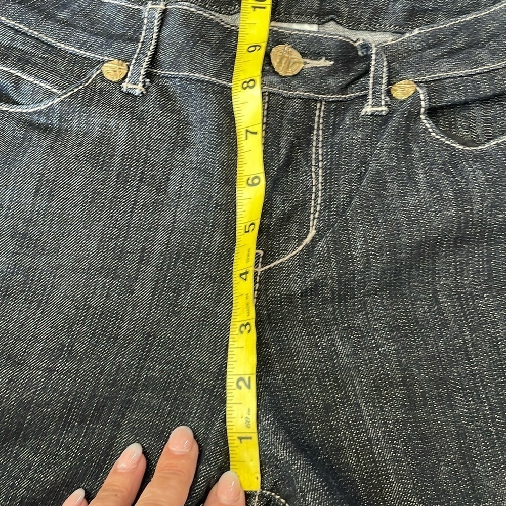 Cache Bootcut Jeans Dark wash Mid rise Gold Accents Womens 6 Y2K Stretchy - Picture 8 of 14